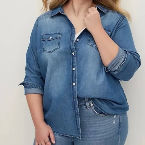 Torrid Taylor chambray Button Down Shirt Size 2X med wash Western Ranch - Picture 1 of 3